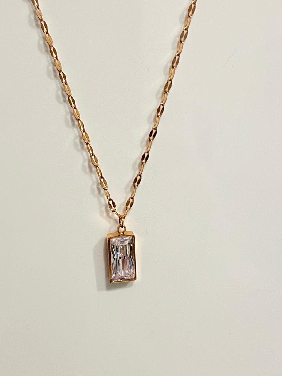 Collar Elegante Color Oro Rosado ‘Rectangulo’ n9 - Imagen 2