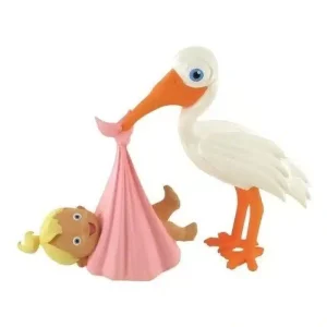 Figura cigueña con recién nacido rosa niña Comansi 97311