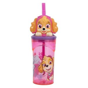 Vaso infantil reutilizable con pajita y tapa con figura 3D Skye