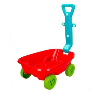 Vagoneta de playa roja con asa plegable para niños pequeños