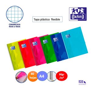 Cuaderno Classic A4 con tapa de plástico flexible cuadricula Oxford colores surtidos