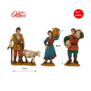 Figuras de belén navideño de durexina 6x4cm Oliver set 3uds