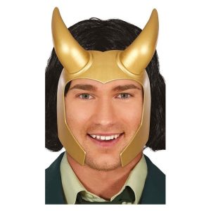 Casco de superhéroe dorado con cuernos de Fiestas Guirca 13072