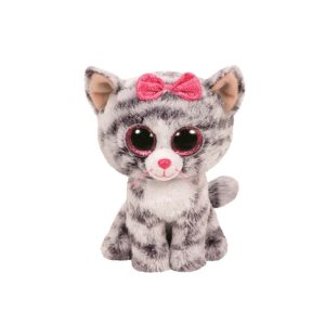 Peluche de gatita rosa Kiki de TY Beanie Boos con 15 cm y lazo rosa